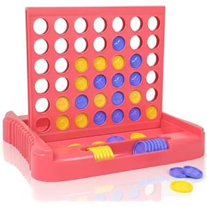 Pup Go 4 in Linea, Gioco da Tavolo Classico per Famiglie, Gioco di Strategia Educativo Società per Bambini e Adulti da 3+, Portatile da Viaggio per 2 Giocatori, Pieghevole con 6 Pedine Rosa