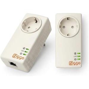 FADEDA ZIGGO Powerline - Adattatore di rete LAN Powerlan Gigabit, Ethernet su rete 1000 Mbit/s (2 cavi di alimentazione/trasmettitore)