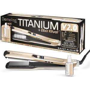 Demeliss Elixir Ritual Piastra a Vapore Titanium V2.0 - 5 Temperature - Serbatoio 30 ml - Piastre Sottili - Pettine Removibile - Liscio & Ricci - Schermo Digitale - Styling Professionale