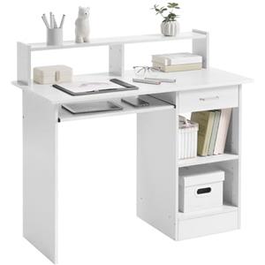 Yaheetech Scrivania per Computer Bianco Tavolo per PC da Studio con Cassetto Scrittoio con Libreria da Ufficio Salvaspazio Cameretta 106 x 50 x 94 cm