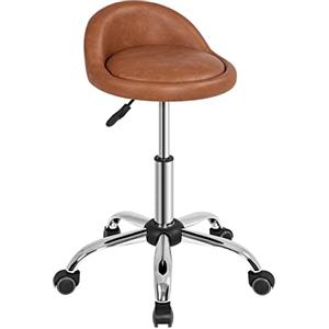 Yaheetech Sgabello Estetista con Ruote Regolabile in Altezza Sedia per Toeletta Trucco Girevole con Schienale Parrucchiere Salone in Ecopelle Marrone