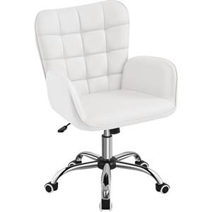 Yaheetech Sedia Ufficio con Braccioli, Funzione Dondolo, Altezza Regolabile | Poltroncina da Studio con Ruote, Girevole a 360°, in Similpelle, Bianco