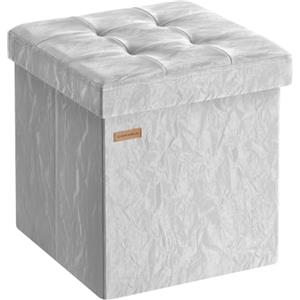 SONGMICS Pouf Contenitore, in Pelle Sintetica, Sgabello Poggiapiedi Pieghevole, Portata 300 kg, 38 x 38 x 38 cm, per Camera da Letto e Ingresso, Grigio Tortora, Collezione Minota LSF522GN01