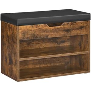 VASAGLE CUSTOS Collezione - Panca Scarpiera, Scarpiera Ingresso con Sedile Imbottito, 3 Scomparti, 60 x 30 x 44 cm, per Corridoio, Camera, Soggiorno, Marrone Vintage e Nero Inchiostro LHS020K03
