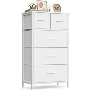 SONGMICS Cassettiera con 5 Cassetti in Tessuto, Mobiletto Portaoggetti, Struttura in Acciaio, 50,6 x 30 x 96,2 cm, per Camera da Letto, Bianco Nuvola, Collezione BELLAH LGS431W101