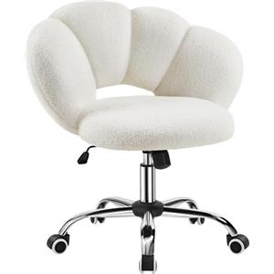 Yaheetech Sedia Scrivania Senza Braccioli Schienale a Nuvola Bianco | Sedia da Studio con Ruote, Altezza Regolabile, Tessuto Bouclé, Ufficio, Studio, Camera da Letto