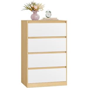 VASAGLE KAILYN Collezione - Cassettiera con 4 Cassetti, Comò, Mobile con Cassetti, Porta Abiti, 60,2 x 40,4 x 97,4 cm, Stile Moderno di base, Giallo Mandorla e Bianco Nuvola LTS614YW01