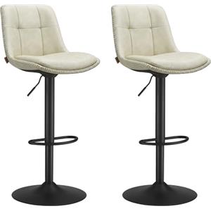 VASAGLE Set di 2 Sgabelli da Bar, Sedie da Bar Girevoli Regolabili in Altezza, PU Trapunta, Sedie da Cucina con Schienale e Poggiapiedi, Sala da Pranzo, Bancone, Bianco Caldo Chiaro LJB095W101