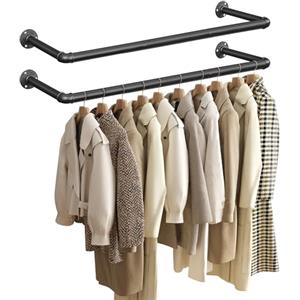 SONGMICS Attaccapanni da Muro, Set di 2, Barra Appendiabiti da Parete, Stile Industriale, Salvaspazio, 92 x 30 x 7,5 cm, Montaggio Facile, Spazio Stretto, Nero HSR67BK02