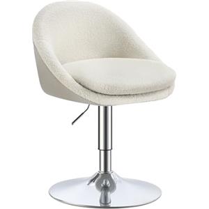 VASAGLE Sedia da Bar Regolabile, Sgabello per Toeletta Trucco, Sedia Girevole da Ufficio, con Schienale e Base, Acciaio, per Cucina Sala da Pranzo, Bianco Crema e Grigio Argento LJB100W01