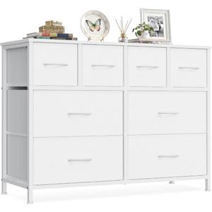 SONGMICS Cassettiera con 8 Cassetti, Mobiletto Portaoggetti in Tessuto e Acciaio, Organizer per Camera da Letto e Soggiorno, 98.7 x 30 x 74.7 cm, Bianco Nuvola, Collezione Bellah LGS234W101