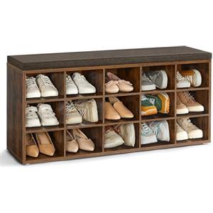 VASAGLE CUSTOS Collezione - Panca Scarpiera con Seduta, Scarpiera Ingresso con Cuscino e 15 Scomparti, Ripiani Regolabili, Corridoio Soggiorno, 105 x 30 x 48 cm, Marrone Vintage e Marrone Noce LHS15BX