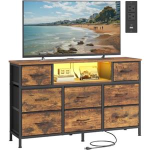 SONGMICS Cassettiera con 8 Cassetti, Mobile Porta TV, Luci LED