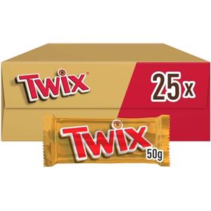 Twix, Barretta Snack con Biscotto Gustoso e Croccante Con Caramello Ricoperto di Cioccolato al Latte, 25 barrette x50g (1250g), Per Idee Natale 2025, Nuova versione