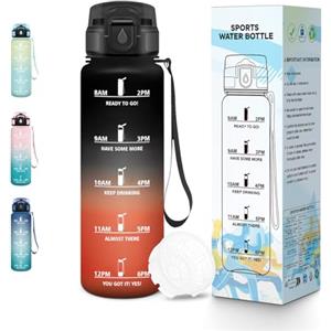 Baramumu Borraccia, 500ML Senza BPA, Borraccia Sport, Design della serratura a prova di perdite, Bottiglia Motivazionale, Con marca temporale, Bottiglia Acqua per Scuola, Yoga, Campeggio - Nero&rosso