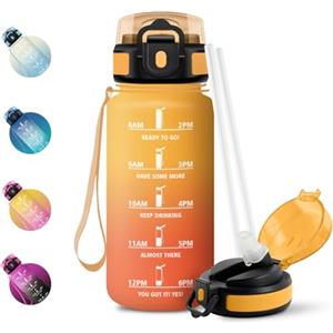 JAPORIA Borraccia 500ml, Borraccia con Cannuccia, a Prova di Perdite, Bottiglia Acqua con Indicatore del Tempo, per Ufficio, Escursionismo