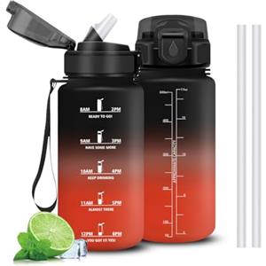 Mujigaga Borraccia 500ml, A Prova di Perdite Borraccia Motivazionale, Borracce con Cannuccia, Facile da Pulire, Borracce con Indicatore del Tempo per Bicicletta, Scuola, Fitness