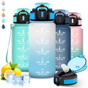 Grsta Borraccia Bambini, Borraccia 500 ml, Borraccie con Cannuccia, Senza Perdite, Bottiglia Motivazionale, Facile da Trasportare, Borracce per Bere di Piu, Con Slogan Motivazionale, per Scuole, Corsa