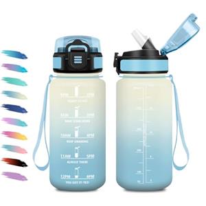 KollyKolla Borraccia 500ml, Borraccia con Cannuccia, Facile Pulizia, a Prova di Perdite, Bottiglia Acqua Motivazionale con Indicatore del Tempo, Bottiglia per Ufficio, Escursionismo, Yoga