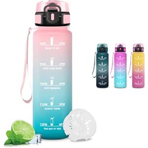 Mujigaga Borraccia, Borraccia 500ml, Boraccia Senza Perdite, Boraccia Motivazionale, Facile da Trasportare, Bottiglia Orari, Bottiglia Graduata, Facile da Pulire, per Sport, Fitness, Bambina, Scuola