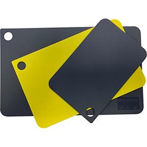 Fackelmann Set 3 Taglieri in Plastica Flessibile XSlim, 3 misure in Colorazioni Grigio e Giallo a norma HACCP, Lavabili in lavastoviglie 38,5 x 24 cm - 31,5 x 20 cm - 24,5 x 16 cm