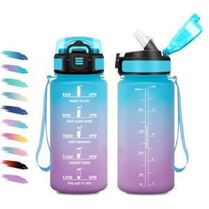 KollyKolla Borraccia 500ml, Borraccia con Cannuccia, Facile Pulizia, a Prova di Perdite, Bottiglia Acqua Motivazionale con Indicatore del Tempo, Bottiglia per Ufficio, Escursionismo, Yoga