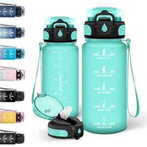 Motswedi Borraccia 0.5 litri, con Cannuccia, Borraccia Palestra, a Prova di Perdite, Bottiglia acqua, Con Marca Temporale, Bottiglia Acqua per Campo da Tennis, Scuola, Campeggio, Viaggi - Blu&Verde