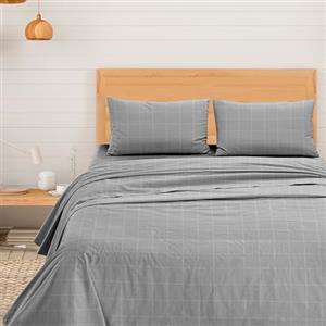 Ruggeri Set Lenzuola Completo Letto Matrimoniale in Raso, Quadri Grigi