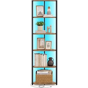 VASAGLE Scaffale a 6 Ripiani, Libreria con LED Regolabili, Scaffale Angolare con Struttura in Acciaio, 24,8 x 48 x 182,1 cm, per Soggiorno Camera da Letto Studio, Marrone Vintage LBC591KD01