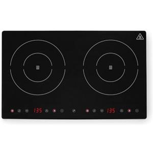 HENDI Piano cottura a induzione doppio, fornello induzione, portable, controlli touch sensitive, funzione timer e Boost, 35-240 °C, 230V, 3500W, 608x370x(H)61 mm, nero, acciaio inox