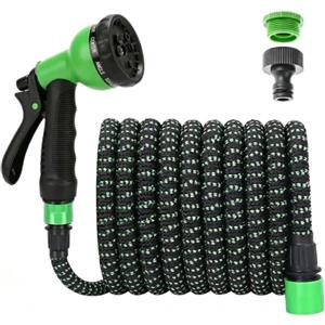XIBALOM Tubo Giardino Estensibile 15m (50FT), Tubo Irrigazione Espandibile Flessibile Anti Attorcigliamento con Pistola Spruzzo 8 Funzioni, Canna Acqua con Adattatori 1/2" 3/4", per Giardino e Lavaggio Auto