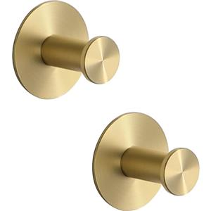SAYAYO Ganci Adesivi Ganci Portasciugamani in Acciaio Inox Gancio Accappatoio Bagno, Gancio Appendiabiti Autoadesivo Appendi Strofinacci Cucina, 2 Pezzi, Oro