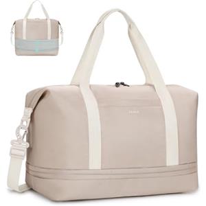 ECOHUB Borsone da Viaggio Pieghevole, Borsa da Viaggio Resistente All'acqua 40x30x20 Per Donna e Uomo, Bagaglio a Mano per Ryanair con Tasca Bagnata per Palestra, Aereo, Weekend, Beige