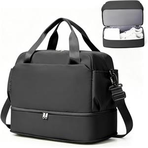 SEAFEW Borsone da Viaggio,Bagaglio a Mano 40x20x25 Ryanair Borsa da Viaggio con Scomparto per le Scarpe,Borsa da Cabina Ryanair Borsa Sportiva Borsone da Palestra Borsa da Weekend,C02-Nero