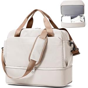 SEAFEW Borsone da Viaggio,Bagaglio a Mano 40x20x25 Ryanair Borsa da Viaggio con Scomparto per le Scarpe,Borsa da Cabina Ryanair Borsa Sportiva Borsone da Palestra Borsa da Weekend,C01-marrone beige