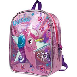 PERLETTI Zaino Unicorno con Glitter Rosa - Zainetto Bimba 2/5 Anni con Brillantini Rosa per Scuola Materna Asilo Viaggi - Cartella Olografica Catarifrangente con Stelle - 31x23x8 cm
