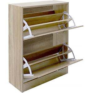 BAKAJI Scarpiera Portascarpe Salvaspazio in Legno Melaminico Con 2 Ante a Ribalta E Doppia Profondita' Dimensioni 60x24x83,5cm (Beige)