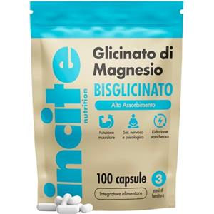 Incite Nutrition Integratore al Magnesio Bisglicinato - 500 mg - Qualità Premium - 100 Capsule Naturali e Vegane (Fornitura per 3 Mesi) ad Alta Concentrazione con la Massima Biodisponibilità