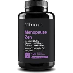 Zenement Formula Menopausa Giorno & Notte - 11 Ingredienti Attivi: Salvia, Ashwagandha KSM-66, Luppolo, Pino, Cohosh Nero, Vitamine D3 K2 B6 B9 B12 e Magnesio-- 120 Capsule, Senza Soia - Menopause Zen