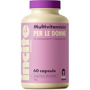 Incite Nutrition Multivitaminico per Donne. 60 Capsule. 22 Vitamine e Minerali Essenziali + Coenzima Q10. Supporta le Difese, l'Energia, le Ossa e l'Equilibrio Ormonale. Adatto a Vegetariani