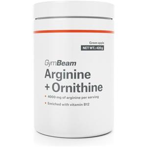 GymBeam L-Arginina + Ornitina, Integratore Funzionale con Vitamina B12, Benefici per Flusso Sanguigno Muscolare, Riduzione della Fatica, per la Salute della Psiche (420 g, Green Apple)