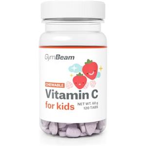 GymBeam Vitamina C in Compresse Masticabili per Bambini - Integratore di Vitamina C, D3 e Zinco, Gusto Fragola, Supporta Sistema Immunitario, Nervoso e Salute Ossa, Dai 3 Anni, 120 capsule