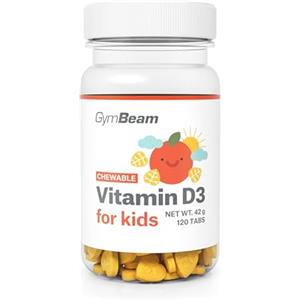 GymBeam Vitamina D3 in Compresse Masticabili per Bambini - Integratore di Vitamina D, Gusto Arancia, Con Curcuma 24:1, Supporta Sistema Immunitario, Ossa e Muscoli, Dai 3 Anni - 120 capsule