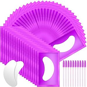 URAQT Patch Occhi Extension, 50 Paia Occhi da Ciglia Finte Eye Gel Patches Eye Pads con 10 Scovolino Ciglia, Patch Occhi Trucco Patch Ciglia per Extension Ciglia e Pro Salon Eye Mask Beauty Tool,Viola