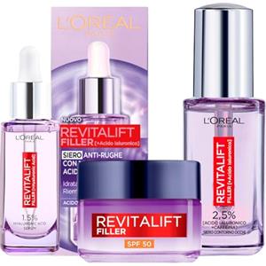 L'Oreal Paris L'Oréal Paris Revitalift Filler Siero Antirughe Idratante con Acido Ialuronico 30ml + Crema Giorno Trattamento Rivolumizzante Anti-Rughe SPF50 50ml + Siero Contorno Occhi Antirughe con Caffeina 20ml