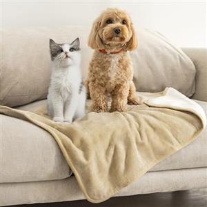Dreamzie - Coperta Impermeabile per Cani 63x88 cm - Copridivano Reversibile Lavabile in Pile Sherpa -Telo Impermeabile per Letto o Divano - Copriletto - Beige