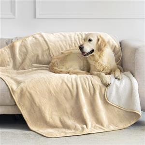 Dreamzie - Coperta Impermeabile per Cani 127x152 cm - Copridivano Reversibile Lavabile in Pile Sherpa -Telo Impermeabile per Letto o Divano - Copriletto - Beige