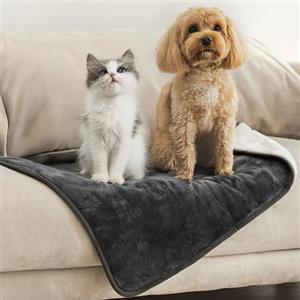 Dreamzie - Coperta Impermeabile per Cani 63x88 cm - Copridivano Reversibile Lavabile in Pile Sherpa -Telo Impermeabile per Letto o Divano - Copriletto - Grigio Scuro