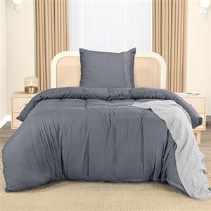 Utopia Bedding Copripiumino Singolo - Copripiumino in Microfibra di Poliestere 135x200cm + Federa Ricamata 80x80cm - Grigio