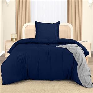 Utopia Bedding Copripiumino Singolo - Copripiumino In Microfibra Di Poliestere 135x200cm + Federa Ricamata 80x80cm - (Blu Marino)